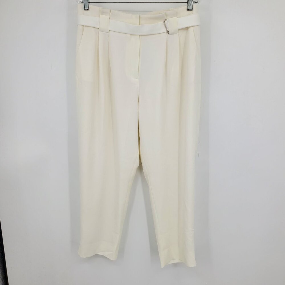 NWT Catherine Malandrino Cropped High Rise White Belted Beachy‎ Pants Size 12